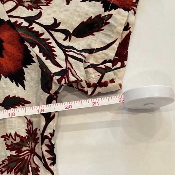 Cotton Blend Floral Short Sleeve Button Down Shirt/Blouse Ivory, Red, Blue, M - Picture 12 of 12